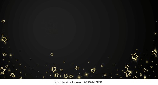 Starry night fairy tale background. Cute sparkling twinkles, christmas spirit in the air. Festive stars vector illustration on black background.