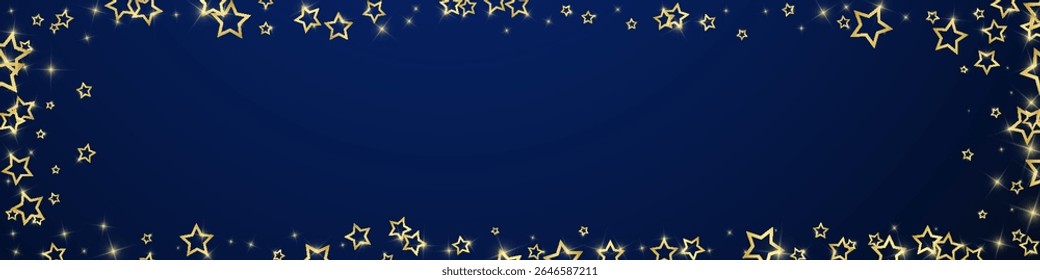 Starry night fairy tale background. Cute sparkling twinkles, christmas spirit in the air. Festive stars vector illustration on dark blue background.