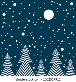 Starry night in forest vector seamless illustration.