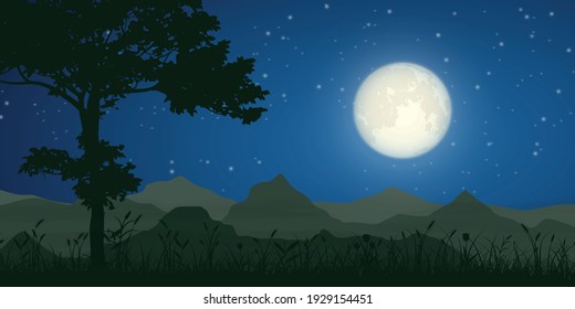 Starry Night Full Moon Forest Silhouette Stock Vector (Royalty Free ...
