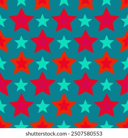 Starry Night Geometry: A vibrant teal background explodes with a constellation of red and turquoise stars in a seamless, geometric pattern.  