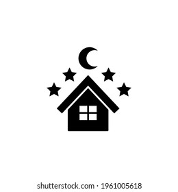 starry night icon, Ramadhan Fasting icon in solid black flat shape glyph icon, isolated on white background 