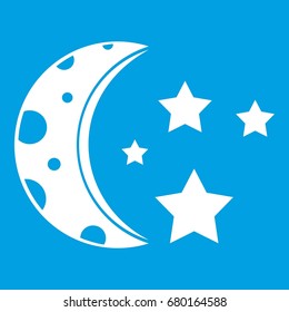 Starry night icon white isolated on blue background vector illustration