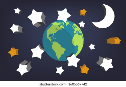 Starry Night Illustration Of Planet Eart