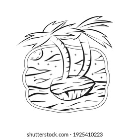 Starry night Island badge vector. Starry view with mountain illustration. Good for Merchandise.
