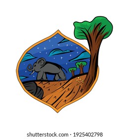 Starry night Dschungel-Vektorgrafik. Starre Aussicht mit Berggrafik. Gut für Merchandise.