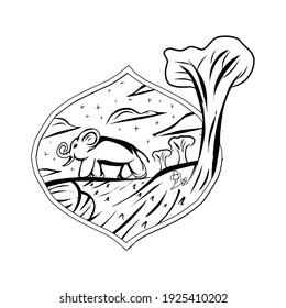 Starry night Jungle badge vector. Starry view with mountain illustration. Good for Merchandise.