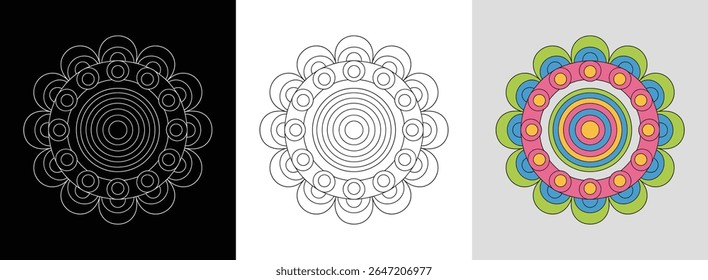 Starry night mandala with stars, moon, and bright cosmic accents for celestial decor.