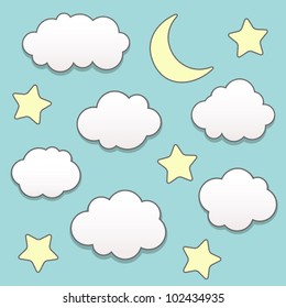  Starry night with moon and clouds