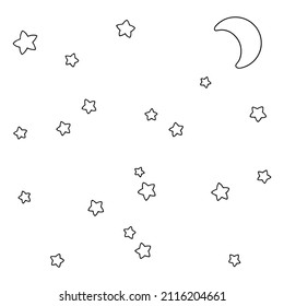 Noche estrellada y luna. Colorando la página del libro para los niños. Caricatura de estilo. Ilustración vectorial aislada en fondo blanco.