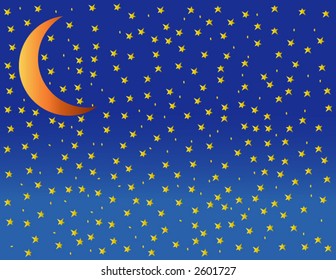 starry night with moon illustration