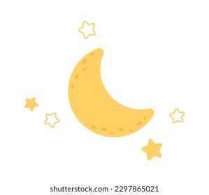 Noche estrellada Luna y estrellas. Ilustración del vector