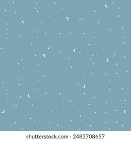 Starry Night and Moons Seamless Pattern Design