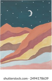 Starry night mountain bohemian watercolor art print