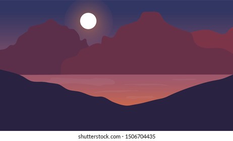 Starry night mountains landscape background  Vector