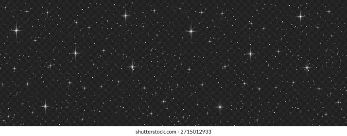 Sobreposição de noite estrelada em um fundo transparente com partículas brancas brilhantes e estrelas brilhantes para projetos de inverno, Natal ou feriados.Eps10