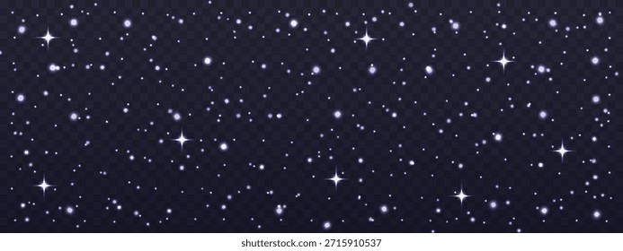 Sobreposição de noite estrelada em um fundo transparente com partículas brancas brilhantes e estrelas brilhantes