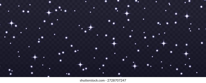 Starry night overlay on a transparent background with glittering white particles and glowing stars