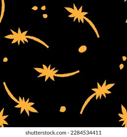 Starry night seamless pattern. Yellow stars on black background. Vector wallpaper