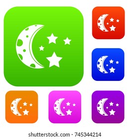 Starry night set icon color in flat style isolated on white. Collection sings vector illustration