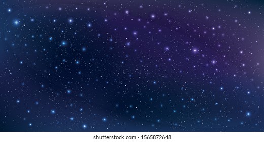 Starry night with shiny stars in the gradient sky. Vector illustration.