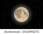 Starry night sky background with full moon and bright stars