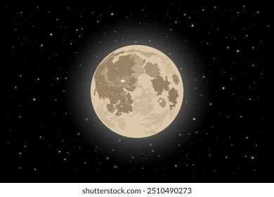 Starry night sky background with full moon and bright stars