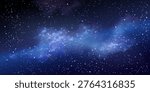 Starry night sky background with glowing stars, cosmic dust, and blue nebula clouds, abstract vector illustration. Magical space atmosphere, realistic sparkle effect and falling or flying meteor