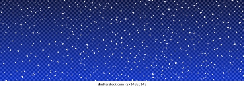 Starry night sky background with glowing stars on transparent background for cosmic designs, astronomy theme, night scene, banner, graphic project, website. Snow wallpaper vector