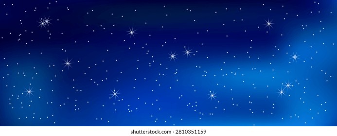 Starry night sky background with glowing stars, cosmic dust, and deep blue nebula creating magical starry atmosphere for space designs
