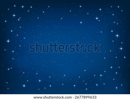 Starry night sky background with glowing stars on a deep blue gradient, shining sparkles and twinkling lights. Perfect for astronomy themes, dreamy night scenes, or festive designs.