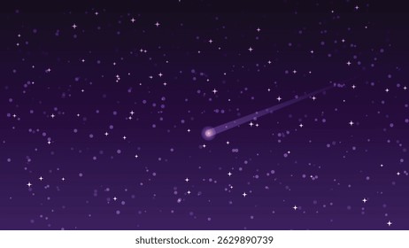 starry night sky background with shooting star. landscape cartoon scene
