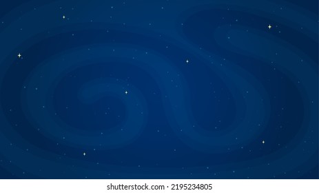 Starry Night Sky Background Vector Illustration. Cartoon Style Night Sky Light Horizontal Graphic On Dark Blue Background For Astronomy Wallpaper Design Or Children Science Concept.