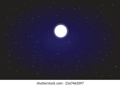 Starry night sky, blue shining space. Abstract background with stars, cosmos. Vector illustration for banner, brochure, web design