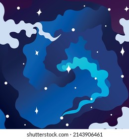 Starry night sky. Blue space. Dark blue sky with light clouds. Vector image, space background.