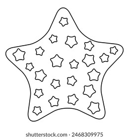 Starry night sky contained within larger star shape. Big star filled with smaller stars creating a pattern. Hand drawn trendy doodle style. Art therapy Coloring page. Vector illustration