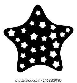 Starry night sky contained within larger star shape. Black star filled with smaller white stars creating a pattern Hand drawn trendy flat style isolated on white. Stars silhouette. Vector illustration