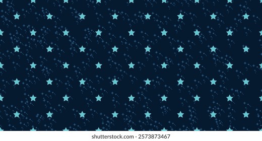 Starry night sky with dense clusters of stars seamless pattern. Vector illustration.