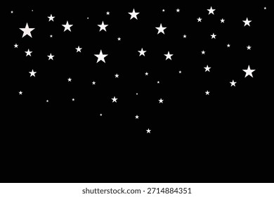 Starry Night Sky with Falling Stars, Minimalistic Black Background, White Star Illustrations, Celestial Theme.