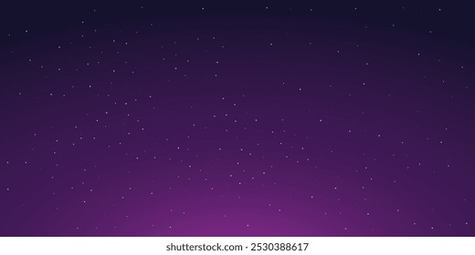 Starry night sky with glowing stars background. Space seamless backdrop. Dark purple galaxy pattern. Abstract serene mesmerizing universe vector illustration.