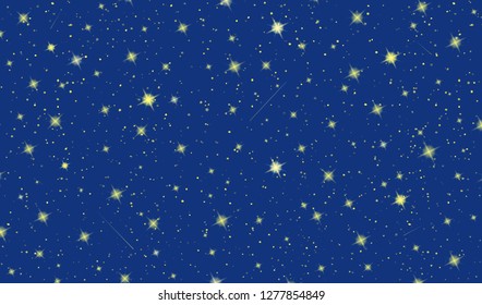 Starry night sky horizontal background. Many shine stars. Sweet Dreams vector illustration