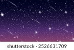 A starry night sky illustration with twinkling stars and shooting stars against a gradient purple and pink background, creating a serene and dreamy celestial scene.