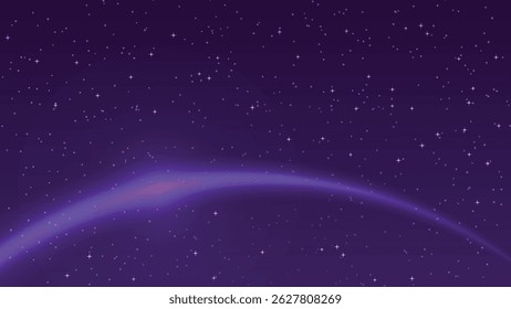 starry night sky with light ray glowing. landscape cartoon scene background
