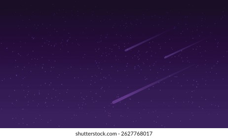 starry night sky with meteor. landscape cartoon scene background