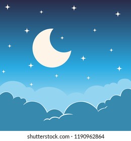 Starry night sky with moon and clouds illustration vector