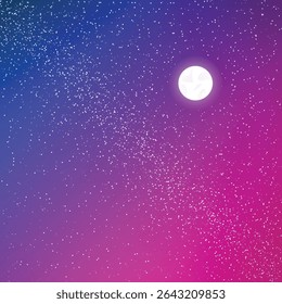 Starry Night Sky with Moon Vector Illustration.