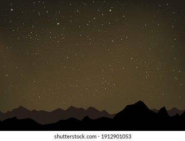 Starry night sky and mountains ground backdrop. Nature nightly landscape with shiny stars