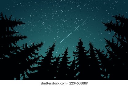 Starry night sky nature landscape with forest. Vector scenery illustration - Shutterstock ID 2234608889