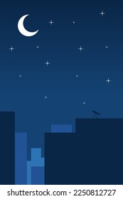 Starry night sky over the city vector illustration