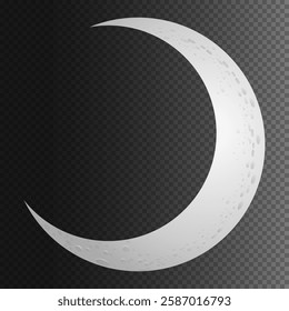 Starry night sky PNG, Dark background with full moon and bright stars, Crescent moon phases at night sky. Realistic 3d vector sequence frame shows the moon satellite varying shapes from eclipse. 